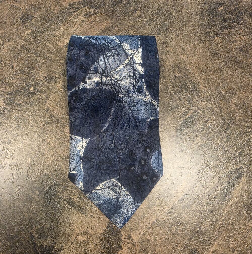 Fierte SRL Mens Blue Abstract Silk Necktie Made In Italy Art to Wear Avant Garde